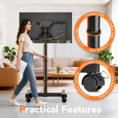 Підставка для телевізора Hemudu на колесах 23-60 дюймів, VESA 400x400, до 35 кг, регульована висота