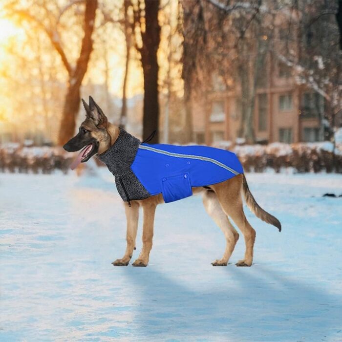 Зимове пальто для собак, Polar Fleece, водолазка, світловідбиваючі смуги, водонепроникна (M, Blue)