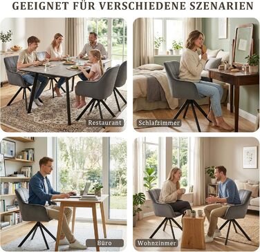 Набір з 6 обертових кухонних стільців сірого кольору з підлокітниками, з м'яким сидінням, для вітальні та кухні. Стільці з металевими ніжками, оббивка з велюру.