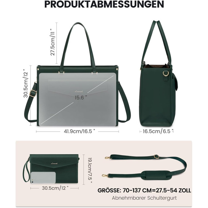 Сумка для ноутбука LOVEVOOK для жінок, 15.6 дюймів, шкіряна, водонепроникна, сумка-шоппер, ділова, для навчання, чорна, бежева, коричнева, темно-зелена