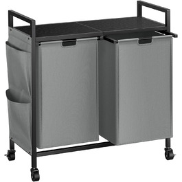 WOWLIVE Кошик для білизни з кришкою та колесами, сірий, 110л. З верхньою полицею та 2 знімними мішками для сортування