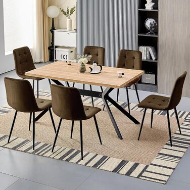 Набір обідніх стільців, м'які стільці з велюровою оббивкою та чорними металевими ніжками, кухонні стільці з вагою до 120 кг (2 шт., коричневий)