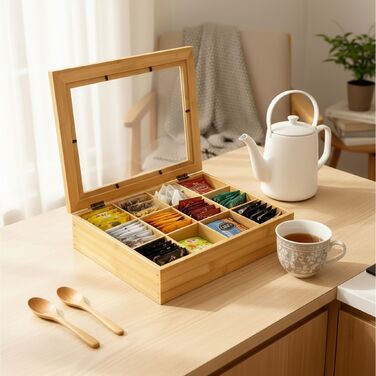 Ящик для чаю Relaxdays з бамбука на 12 відсіків