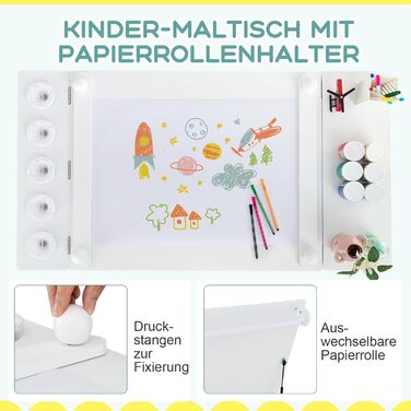 Дитячий стіл DREAMADE 3 в 1 з 2 стільцями, з відкидною кришкою та 2 тканинними ящиками, дитяча меблі для малювання та ігор, з місцем для зберігання (7 відділень), колір білий