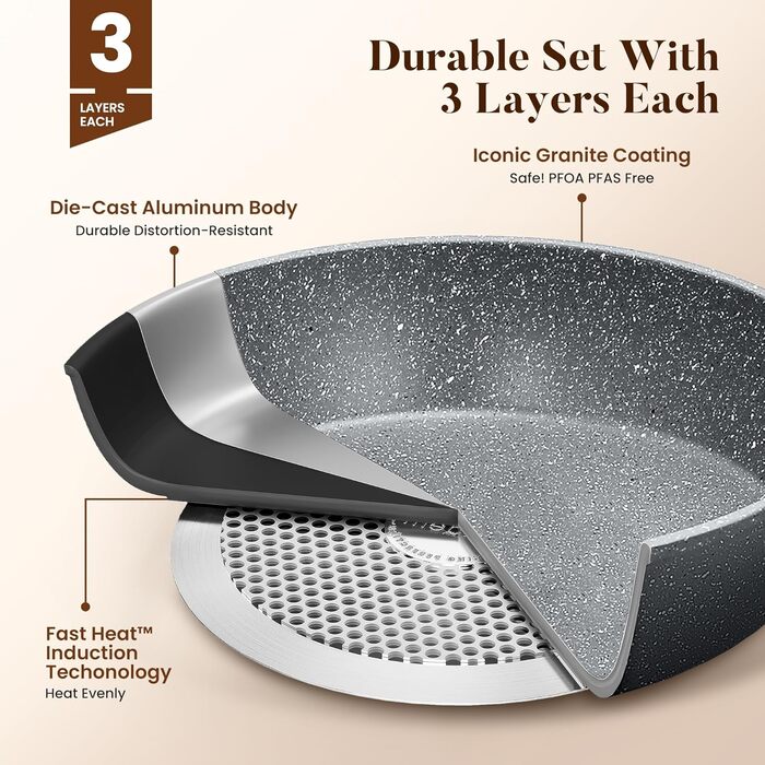 Набір кухонного посуду з нержавіючої сталі з гранітним покриттям (30 предметів)