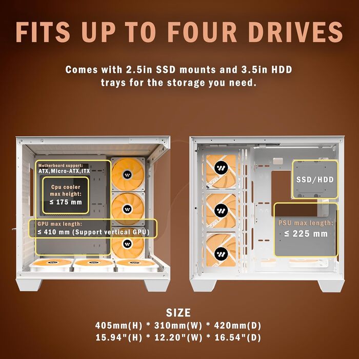 Ігровий корпус KEDIERS G500 білий ATX Mid Tower з 6 ARGB вентиляторами та подвійним загартованим склом