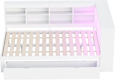 Диван-ліжко Kehun Doppelbet 140x200 см з LED та USB, ящик для зберігання та полиця, білий, без матраца