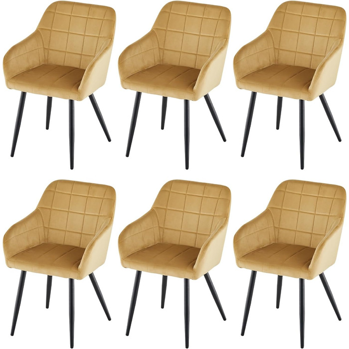 CLIPOP Комплект стільців для їдальні (6 шт.) з підлокітниками, м'яке сидіння з штучної шкіри, для кухні, вітальні, їдальні, колір: Тюльпан Золотий