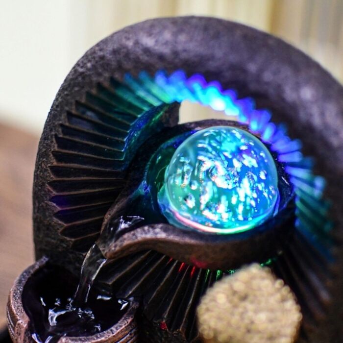 Джерело води Zen'Light від Zimmerbrunnen з Буддою та LED-підсвічуванням. Сучасна декорація для медитації та релаксації. Об'єкт Фен-Шуй, висота 26 см, колір горіх (Bhava)