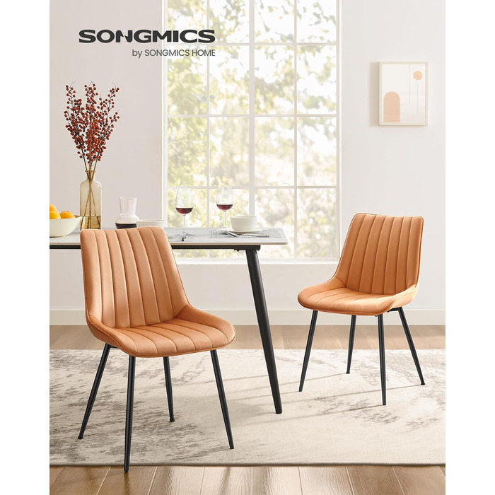 Стільці для їдальні SONGMICS, м'які, з оксамиту, до 120 кг, сталеві ніжки, вигнута спинка, для кухні та їдальні, чорний (Karamellbraun, набір 4 шт.)