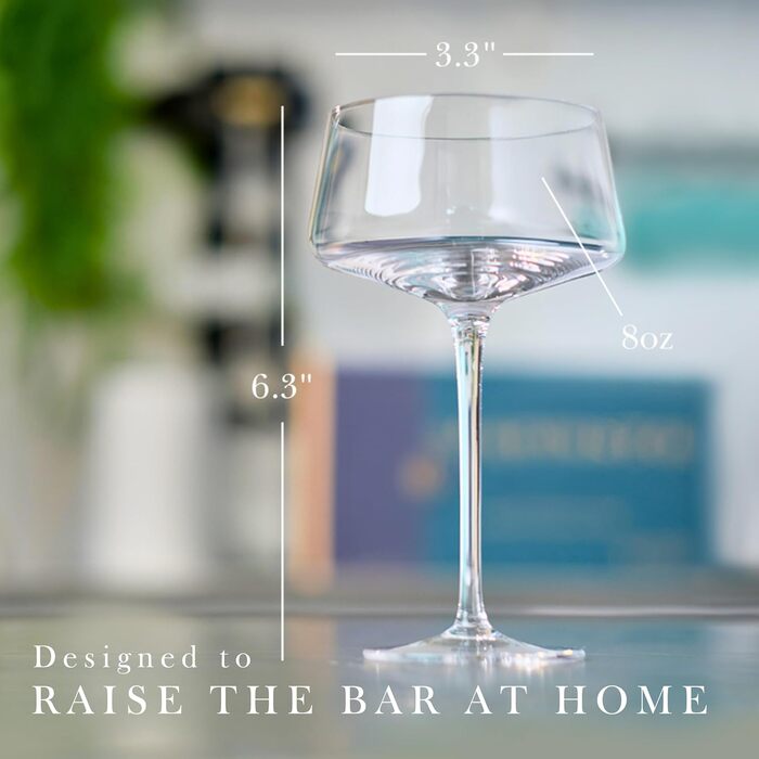 Набір келихів для мартини Callisto Glassware, 4 шт. з барними ложками, ручної витримки, кришталеві келихи Coupé для коктейлів, шампанського, мартини, мантхаттена, космополітену