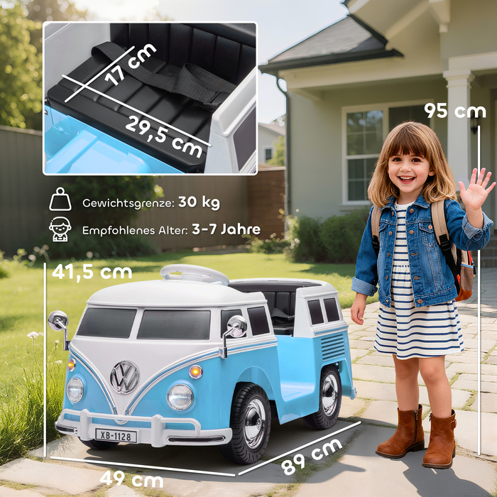 Електромобіль для дітей Kinder, 12V, з MP3, подвійним двигуном, звуком клаксона, плавним стартом, розміри 89x49x41,5 см, блакитний