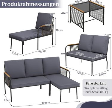 Садовий набір меблів з ротангу COSTWAY: Лаунж-комплект з столом та подушками для саду, балкону, тераси - 3-х місний сірий