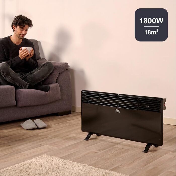 Конвектор BLACK+DECKER BXCSH1800E, 1800 Вт, чорний, з можливістю кріплення на стіну