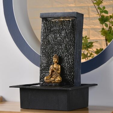 Внутрішній фонтан Zen Light з LED-підсвічуванням та Буддою, 40 см, чорний