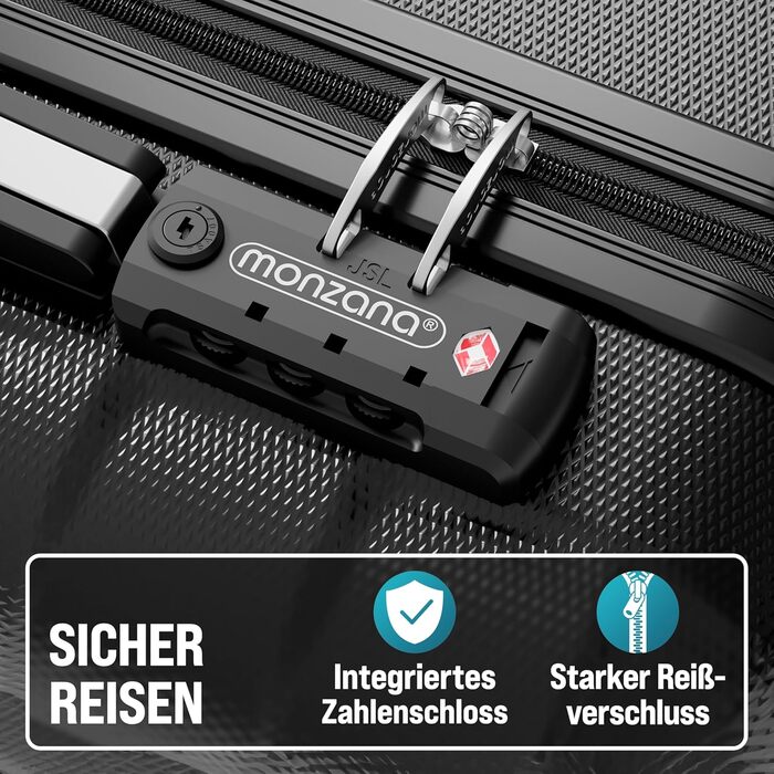 Набір валіз Monzana 3шт з TSA замком, органайзером, вагами та гелевими ручками, M-L-XL, чорний