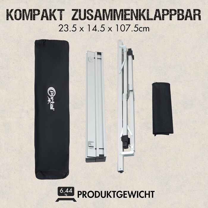 Складаний кемпінговий стіл PORTAL з регулюванням висоти, алюмінієвий, 108 x 71 см, легкий стіл для пікніка, саду та подорожей (Сріблястий)