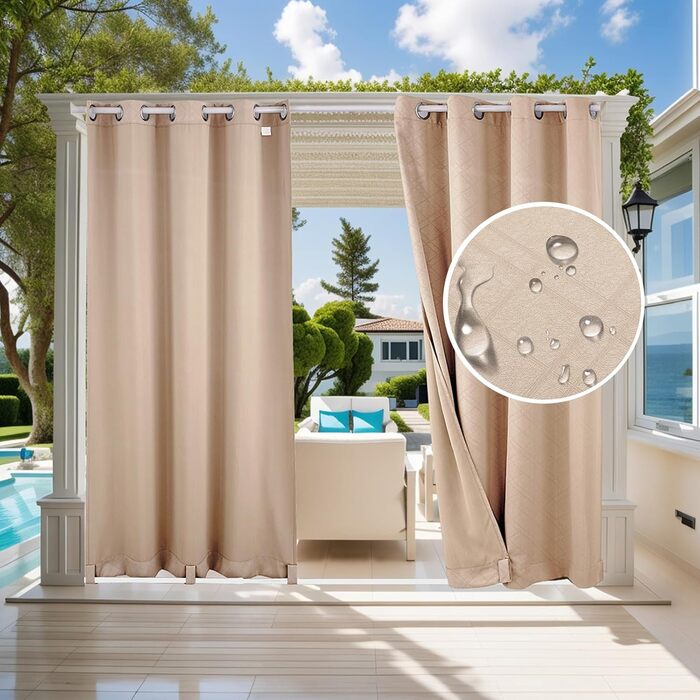 Комплект погодостійких штор Jianyana Outdoor Curtain з 2 шт. з люверсами для балконного патіо Pergola (сірий, 132x274 см)