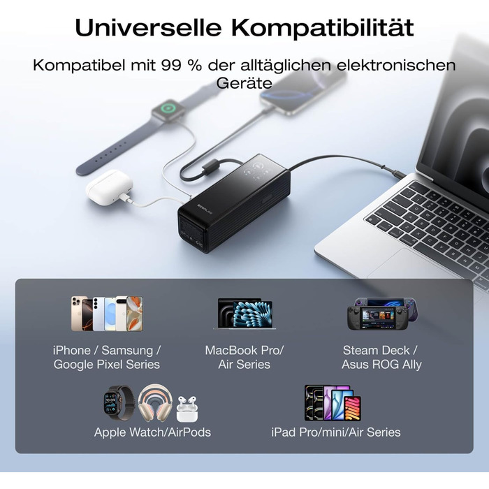 EcoFlow Rapid Powerbank 25000 mAh 170W з вбудованим кабелем, чорний - портативний зарядний пристрій для iPhone, Samsung, MacBook та інших пристроїв