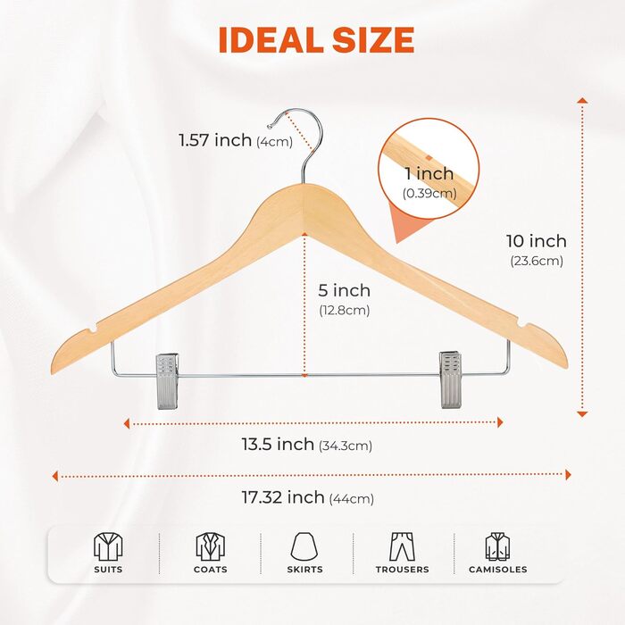 Дерев'яні вішалки для одягу HOUSE DAY з кліпсами (24 шт.): штани, костюми, сукні, жакети, плащі