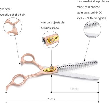 Ножиці для стрижки собак Dream Reach 7 дюймів професійний набір для догляду за тваринами з японської нержавіючої сталі 440C прямі і вигнуті і тонкі ножиці (швидкість стоншування 25-35) набір (набір 7-дюймових ножиць для стрижки 02) набір з 5 шматочків Нож