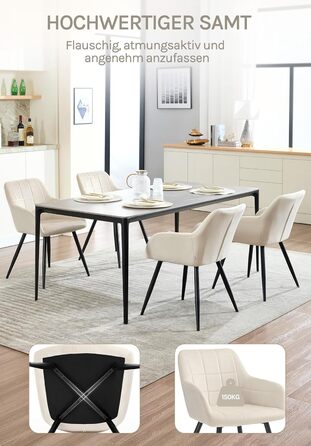 Крісла для їдальні WOLTU - 8 шт. М'які крісла з підлокітниками для кухні, вітальні, оббивка з велюру, металеві ніжки, кремовий колір