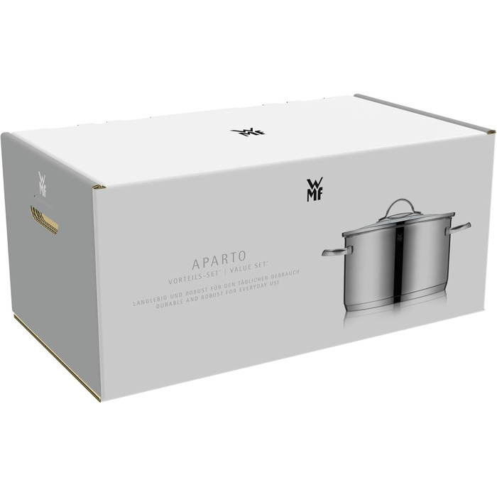 Набір каструль WMF Aparto з нержавіючої сталі Cromargan, 5 предметів, з кришками з термостійкого скла, для індукційних плит, без антипригарного покриття, придатний для миття в посудомийній машині