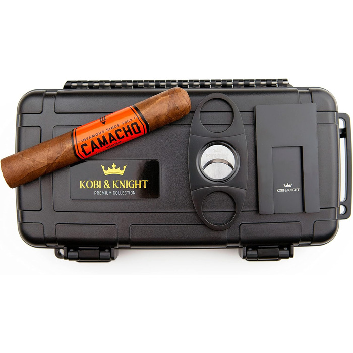 Вишуканий вологостійкий кейс для сигар Kobi & Knight з різаком та підставкою – аксесуар для сигар, подарунковий набір для 12.7 x 20.3 см сигар