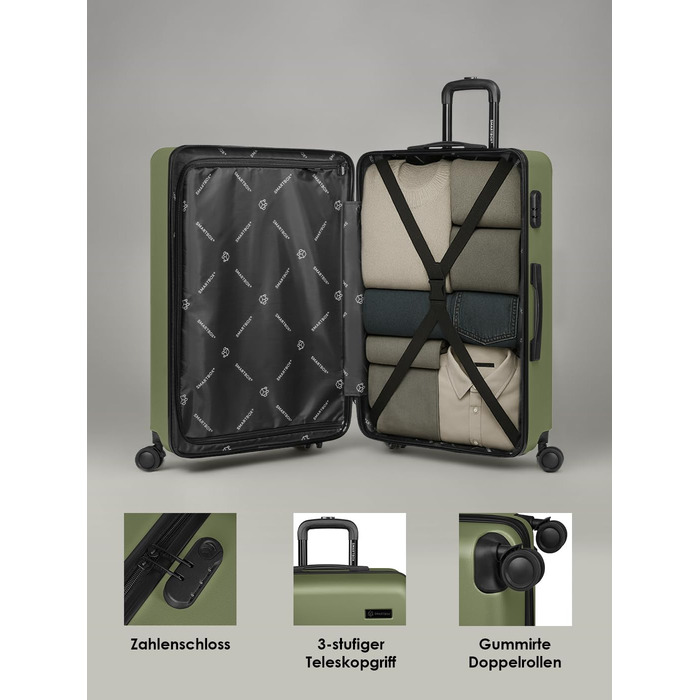 Набір валіз Smartbox Hartschalen 3-в-1 для жінок та чоловіків | Легкі та міцні валізи з ABS-пластику | 4 колеса та кодовий замок (Edition 05) (Оливковий, Набір валіз (3-в-1))
