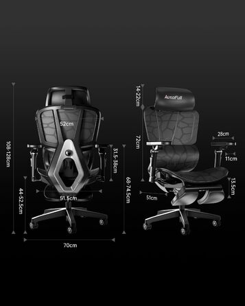 Офісний стіл AutoFull G5 з ергономічною підтримкою попереку 4D та регульованими підлокітниками 360° | З підніжкою та спинковою сіткою | Дихаюча сидіння (Сріблястий)