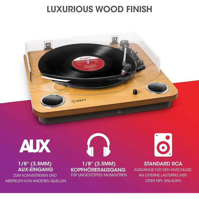 Програвач вінілових платівок ION Audio Max LP з Bluetooth, вбудованими динаміками та USB, дерев'яний корпус