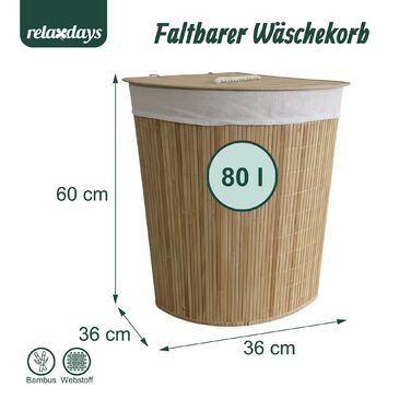 Кошик для білизни кутовий з бамбука Relaxdays з кришкою