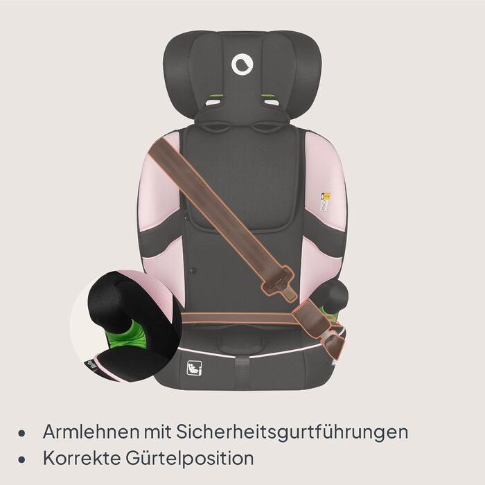 Автокрісло Lionelo Billy i-Size 76-150 см (15 міс - 12 років), R129, ISOFIX, Top Tether, 5-точковий ремінь, бічний захист (Рожеве)