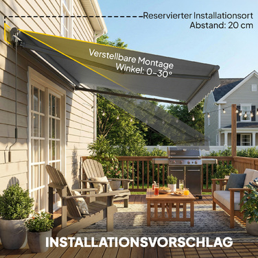 Розтяжна маркіза Gelenkarmmarkise 350 x 300 см, включаючи ручку та кріплення для стіни, кут регулюється