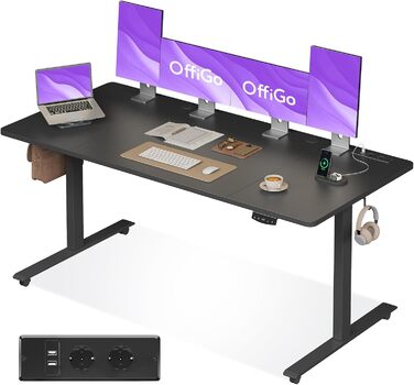 Регульований стіл OffiGo 180 см, електричний з USB, standing desk з пам'яттю, для офісу та дому, білий (180 x 70 x 72 см)