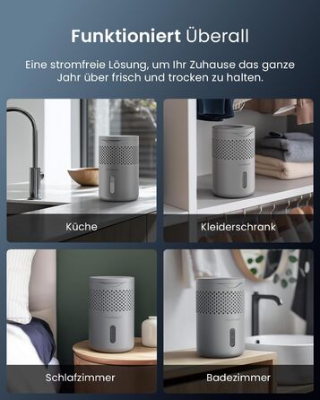 Зволожувач повітря Pro Breeze Osmo – безшумний, з можливістю поповнення – для дому, спальні, шафи, авто – міні-зволожувач без живлення – таблетка 700г (до 100 днів) сірий