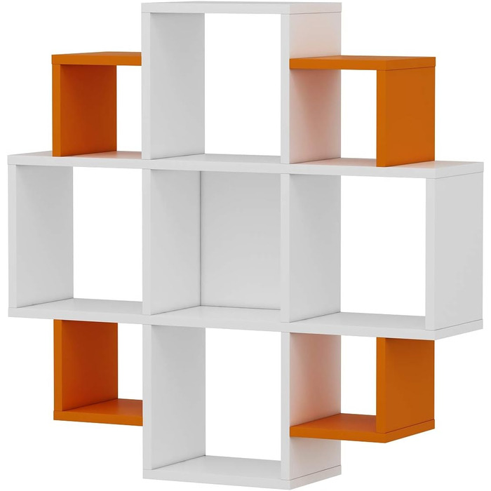 Настінна полиця Homidea Bloom - Книжкова шафа - Декоративна полиця для вітальні в сучасному дизайні (білий/помаранчевий)