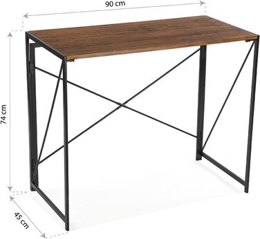 Письмовий стіл Versa Jack для комп'ютера, робочий стіл Компактний офісний стіл, складний, розміри (В x Д x Ш) 74 x 45 x 90 см, дерево та метал, колір (темно-коричневий)