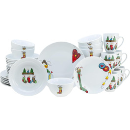 CreaTable Набір посуду Luna, 18 предметів для 6 осіб. Комплект для сніданку з порцеляни, придатний для миття в посудомийній машині та використання в мікрохвильовій печі.