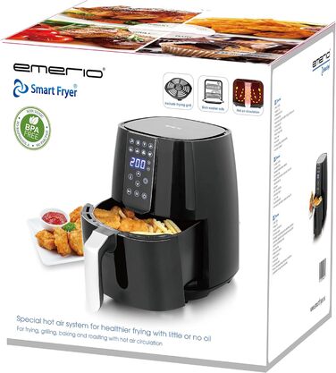 Цифрова SmartFryer Emerio AF-126668, фритюрниця, фритюрниця, смаження у фритюрі гарячим повітрям без додаткової олії, XL, об'єм 3,8 л, Cool Touch, без бісфенолу А, швидке нагрівання, 1450 Вт