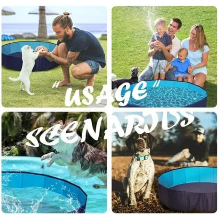 Складаний басейн для собак 120*30 см, нековзний, портативний, синій, для великих і малих собак