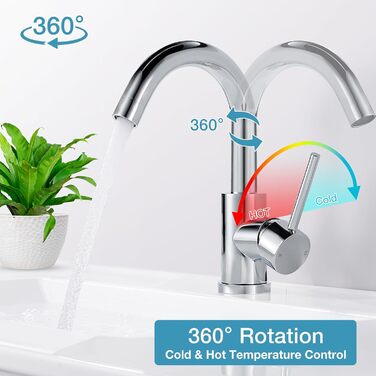 Змішувач для ванної кімнати/кухні 360° з нержавіючої сталі, однорідний, висота виливу 150 мм, щіткова обробка, нікель (хром)