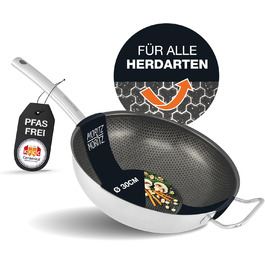 Вафельниця Moritz & Moritz з нержавіючої сталі 30 см з керамічним покриттям нового покоління - підходить для всіх типів плит - антипригарний вок з комірчастою структурою для смаження, тушкування та варіння без кришки