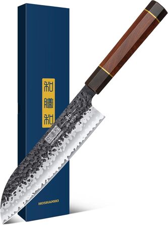 Японський ніж Santoku HOSHANHO 18 см, ручна робота, з високоякісної сталі, ергономічна ручка, подарункова коробка