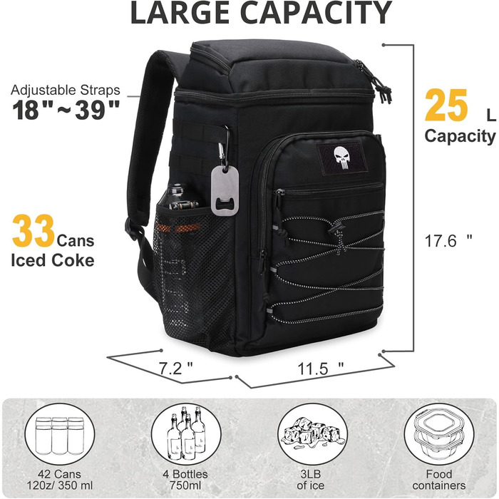 Тактичний ізольований рюкзак-холодильник 25L – чорний, водонепроникний, для роботи, відпочинку, кемпінгу та походів