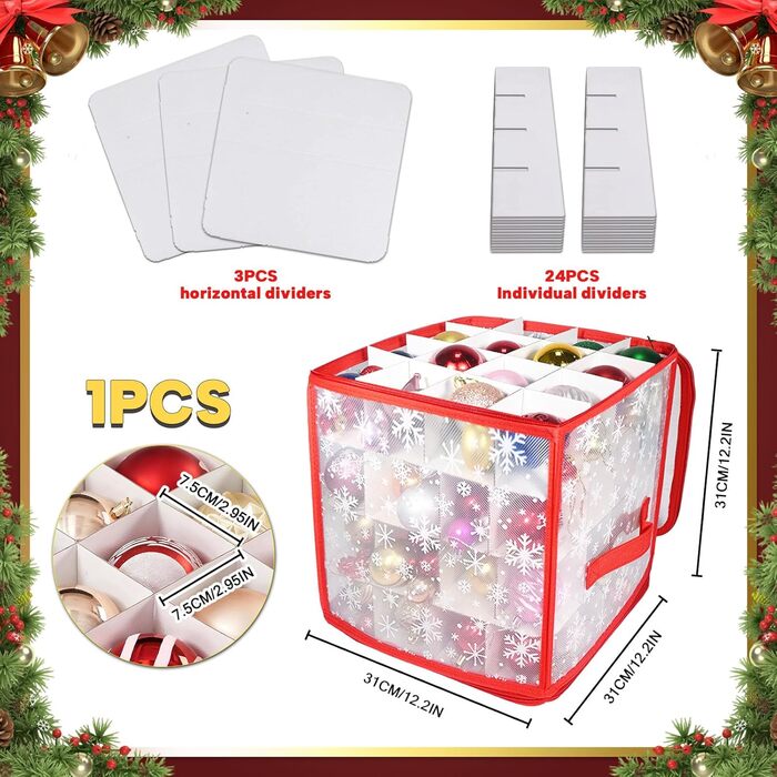 Коробка для зберігання новорічних кулі (64 відділення, 4 яруси, з регульованими перегородками, червона)