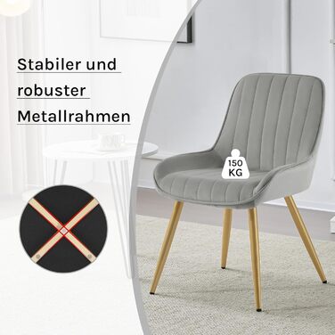Крісла для їдальні Lestarain, 2 шт., для кухні, вітальні, їдальні, в стилі ретро, з м'яким сидінням, металеві ніжки, до 150 кг, (велюр, світло-сірий)