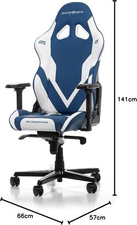 Ігрове крісло DXRacer Gladiator G001, штучна шкіра, синьо-білий, до 200 см