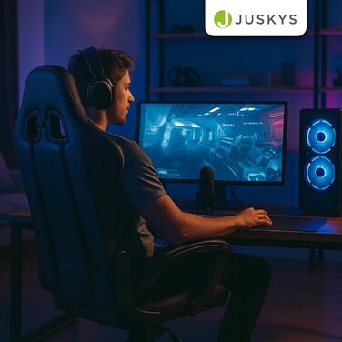 Ігровий крісло Juskys – комп'ютерне та офісне крісло, ергономічне, з регульованою спинкою та висотою, штучна шкіра (сірий/чорний)