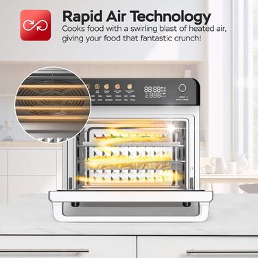 Багатофункціональна піч TurboTronic Multi Smart Oven 16-в-1: піч, фритюрниця, дегідратор, гриль, піч для піци. Об'єм 34 л, 2200 Вт, до 1 кг картоплі фрі, 40-350°C.